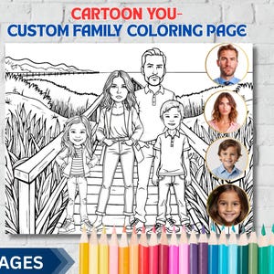 Custom Cartoon Me from Photo Coloring Page - Afdrukbare kinderfeestactiviteit, verjaardags- en familiecadeau voor mama en papa, foto kleurboek