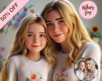 Portrait from photo | Custom Cartoon Portrait, 3D Pixar Style Drawing, Fun Mom & Child Illustration, Unique Gift for Family
