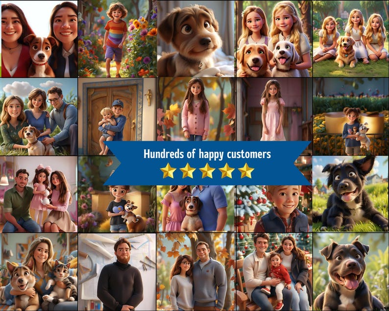 Cartoon Portrait from photo Christmas Pixar Character cartoon drawing Custom Cartoon Portrait Cartoon Me Pixar Style Custom Anime portrait image 3