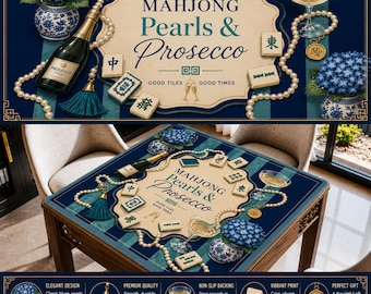 Mahjong Mat with Carry Bag, Mahjong Pearls and Prosecco Table Mat for Game Night