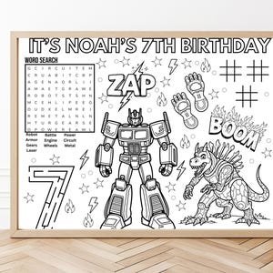 Birthday Party Coloring, Robot Coloring pages, Printable activity, Robot theme party, Birthday Placemat