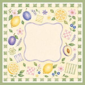 Italian Summer Mahjong Mat, Citrus Fruit Watercolor Playing Mat, Mediterranean Mahjong Mat, Pastel Fruit & Gingham Table Decor image 3