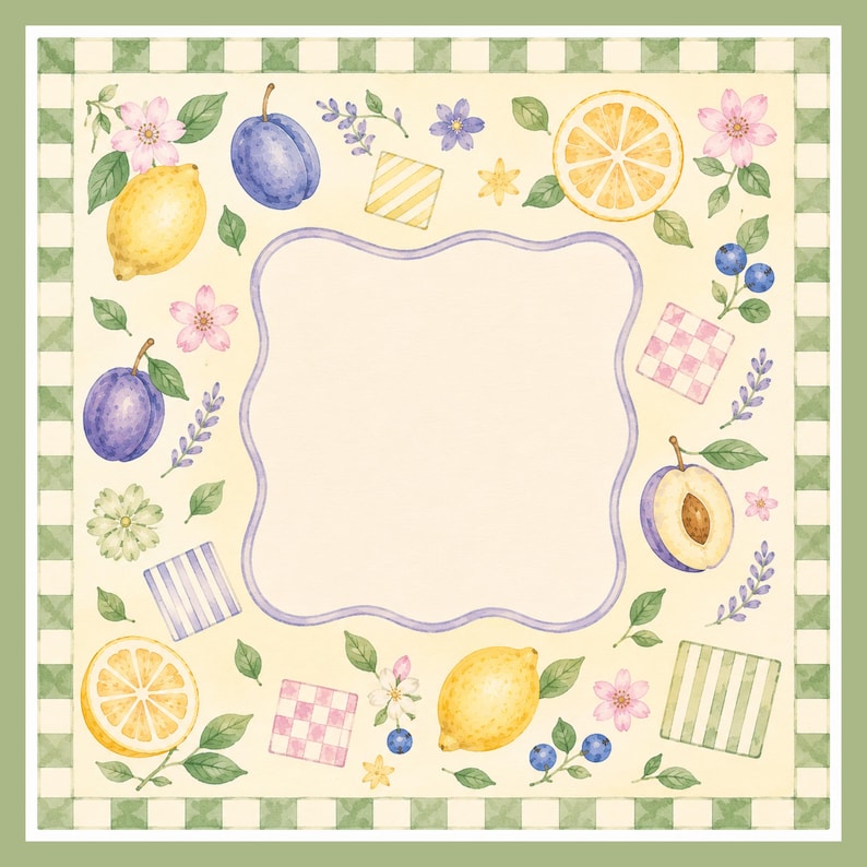 Italian Summer Mahjong Mat, Citrus Fruit Watercolor Playing Mat, Mediterranean Mahjong Mat, Pastel Fruit & Gingham Table Decor image 3