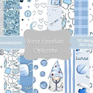 Carta digitale per dottori e infermieri, carta digitale stampabile per operatori sanitari - Pagine di scrapbooking per dottori e infermieri blu pastello e fogli ospedalieri