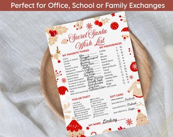 Secret Santa questionnaire Favorite things work secret santa survey Christmas Wishlist gift questionnaire office gift exchange
