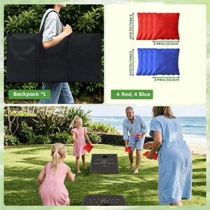 May include: A black carrying bag, four red bean bags, and four blue bean bags, each measuring 3.94 inches by 3.94 inches. The set includes two black cornhole boards with the text Ashley & Michael printed on the surface for outdoor play.