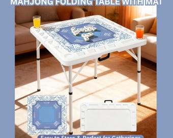 Mahjong Foldable Table with Mat, Portable Mahjong Table for Game Night