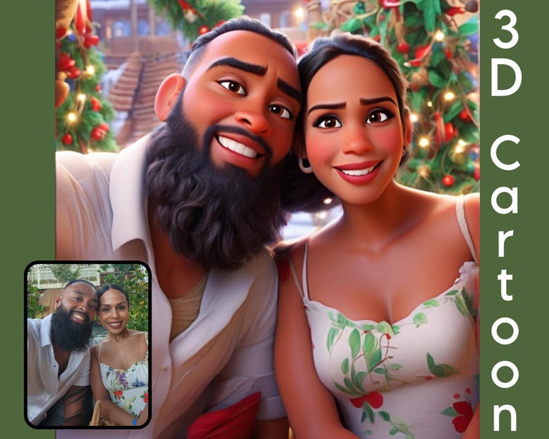 Cartoon Portrait from photo Christmas Pixar Character cartoon drawing Custom Cartoon Portrait Cartoon Me Pixar Style Custom Anime portrait image 5
