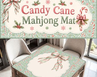 Candy Cane Mahjong Mat, Peppermint Christmas Mahjong Mat, Coquette Holiday Mahjong Decor, Christmas Gift for Mahjong Players