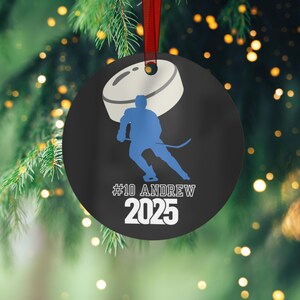 Personalized Hockey player ornament, custom sports Christmas tree decor, team gift, gift for coach