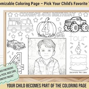 Photo to Coloring, Custom Coloring Book Page, Personalized Birthday Placemat, Kids Activity,