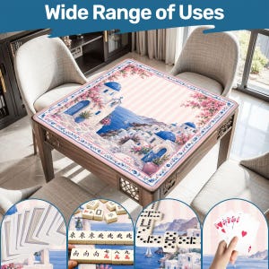 Santorini Mahjong Mat, Greek Island Mahjong Mat, Blue Dome Mahjong Mat, Coastal Mahjong Gift, Mediterranean Tile Game Mat imagem 2