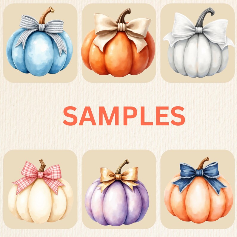 Halloween Pumpkin Clipart Watercolor PNG Bundle,pastel Bows ...