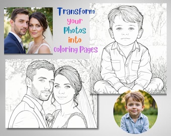Photo to coloring pages, printed custom coloring book, Printable family activity from photos