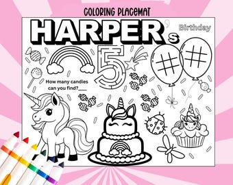 Unicorn Coloring Pages Kids fun table activity Printable for Kids Personalized Unicorn activity Coloring Sheet birthday party coloring book