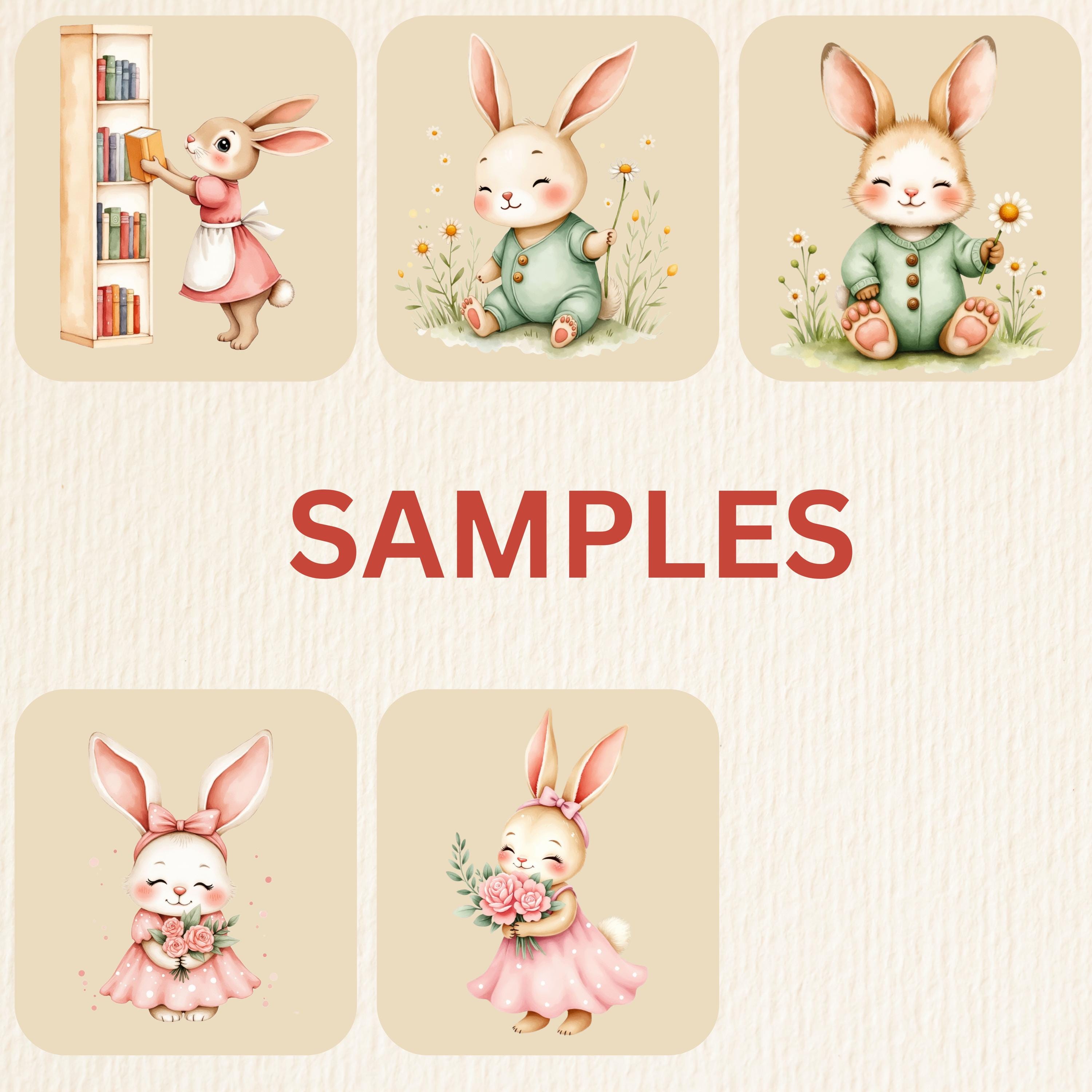 Whimsical Rabbit Clipart Bundle – Watercolor Bunny Clipart Set, Cute ...