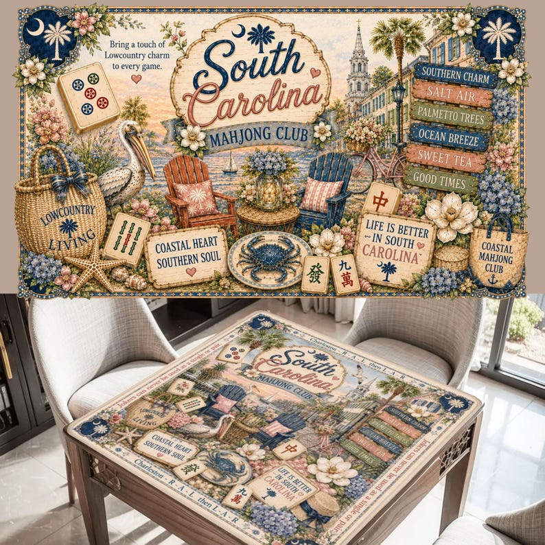 South Carolina Mahjong Club Mat, Charleston Mahjong Mat, Coastal Carolina Mahjong Gift, Southern Charm Mahjong Mat bild 1