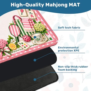 Pickleball Mahjong Mat | Summer Club Aesthetic Pink Green Mahjong Table Mat, Garden Party Pickleball Coastal Summer Mahjong Table Mat image 5
