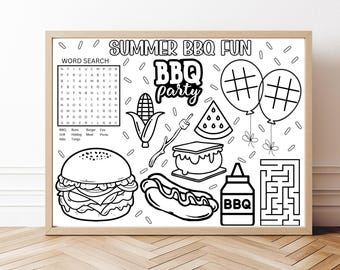 Summer BBQ Coloring Page, Kids BBQ Activity Sheet, Printable Coloring Page, BBQ Party Activity, Summer Kids Activity, Picnic Coloring Page