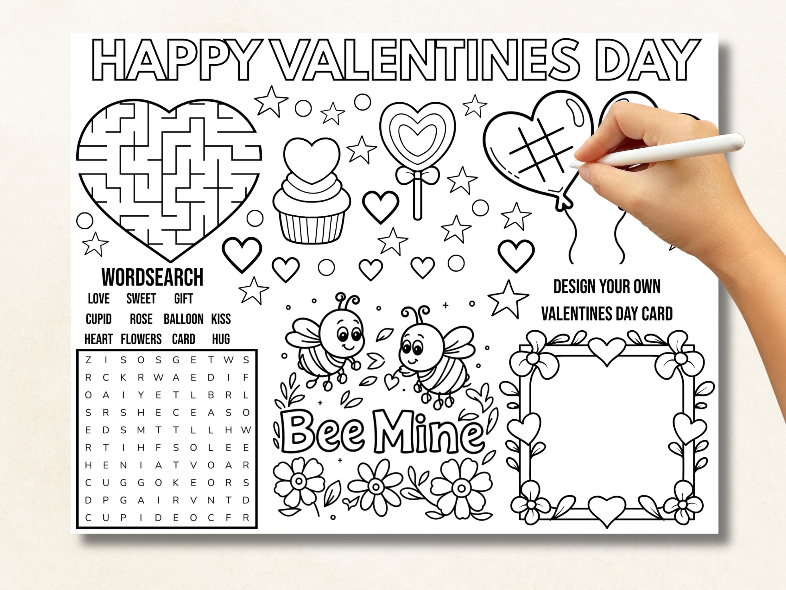 Printable Valentine's Day Activity Placemat, Coloring Fun for Kids - Etsy