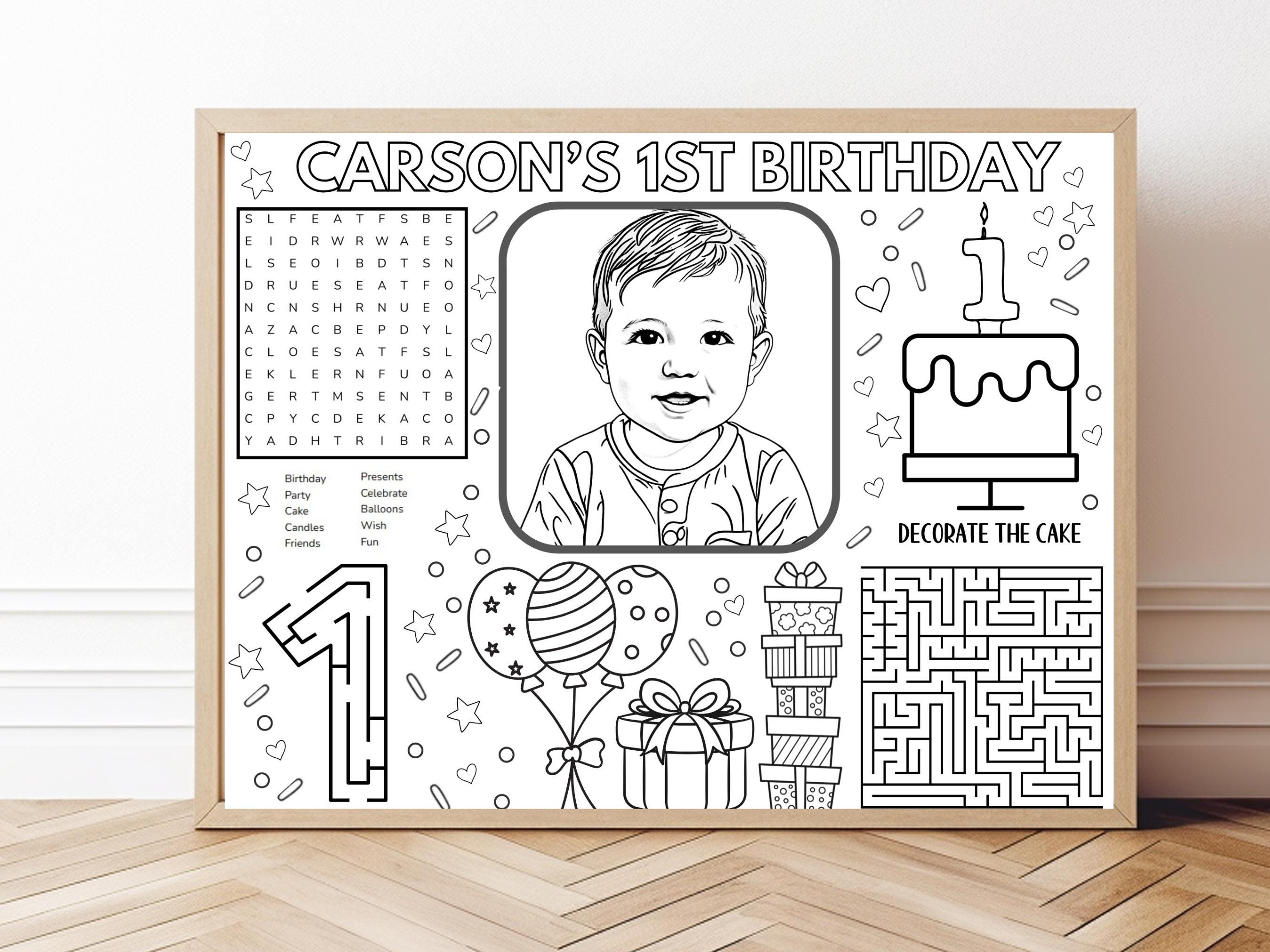 Photo coloring birthday placemat, Personalized Photo coloring Book, Picture to drawing sheet, Unique Line Drawing