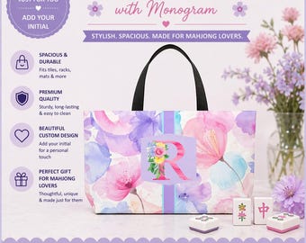 Mahjong Monogrammed Tote Bag: Personalized Mahjong Gift, Maj Carry-All for Game Night