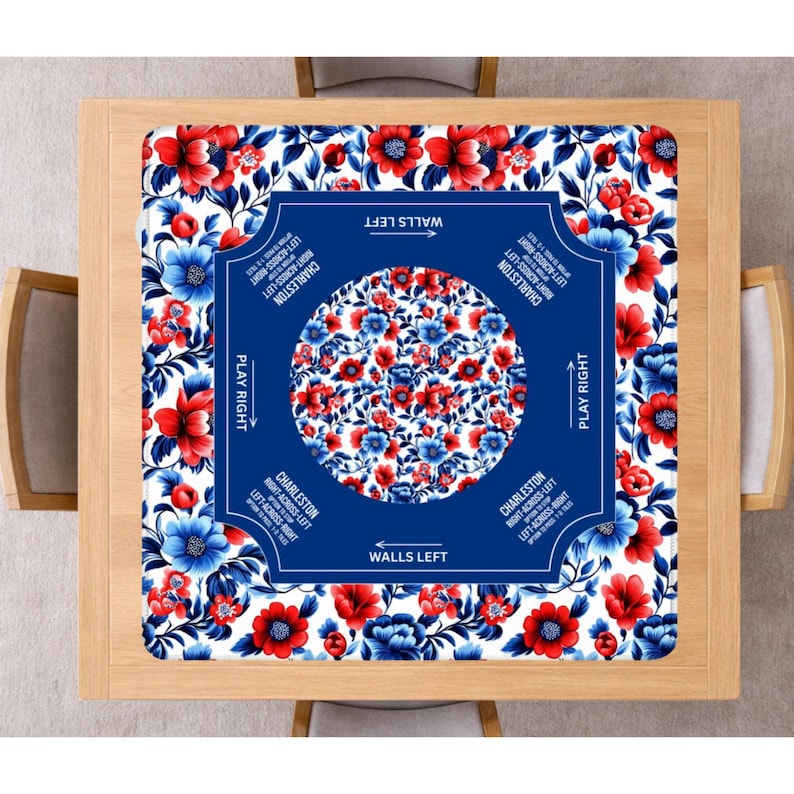Blue & Red Mahjong Bundle Set, 166 Mahjong Tiles, Mahjong Mat and Carry Bag, Floral Mahjong Set, American Mahjong Gift Set image 9