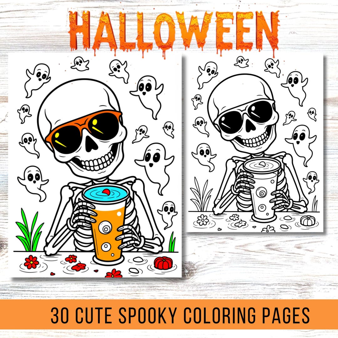 Cute and Spooky Coloring Page, Halloween Coloring Page, Adorable Creepy ...