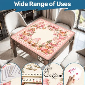 Pink Christmas Gnome Mahjong Mat, Coquette Mahjong Table Cover, Cute Holiday Mahjong Gift, Pink Gnome Mahjong Mat, Girly Winter Game Decor image 3