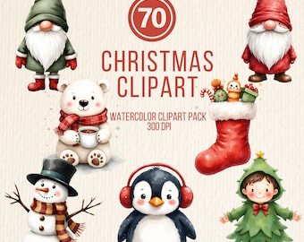 Weihnachten Clipart Bundle, Scrapbooking digitale Clipart 70 Lustige Weihnachten PNG, Urlaub Sublimation
