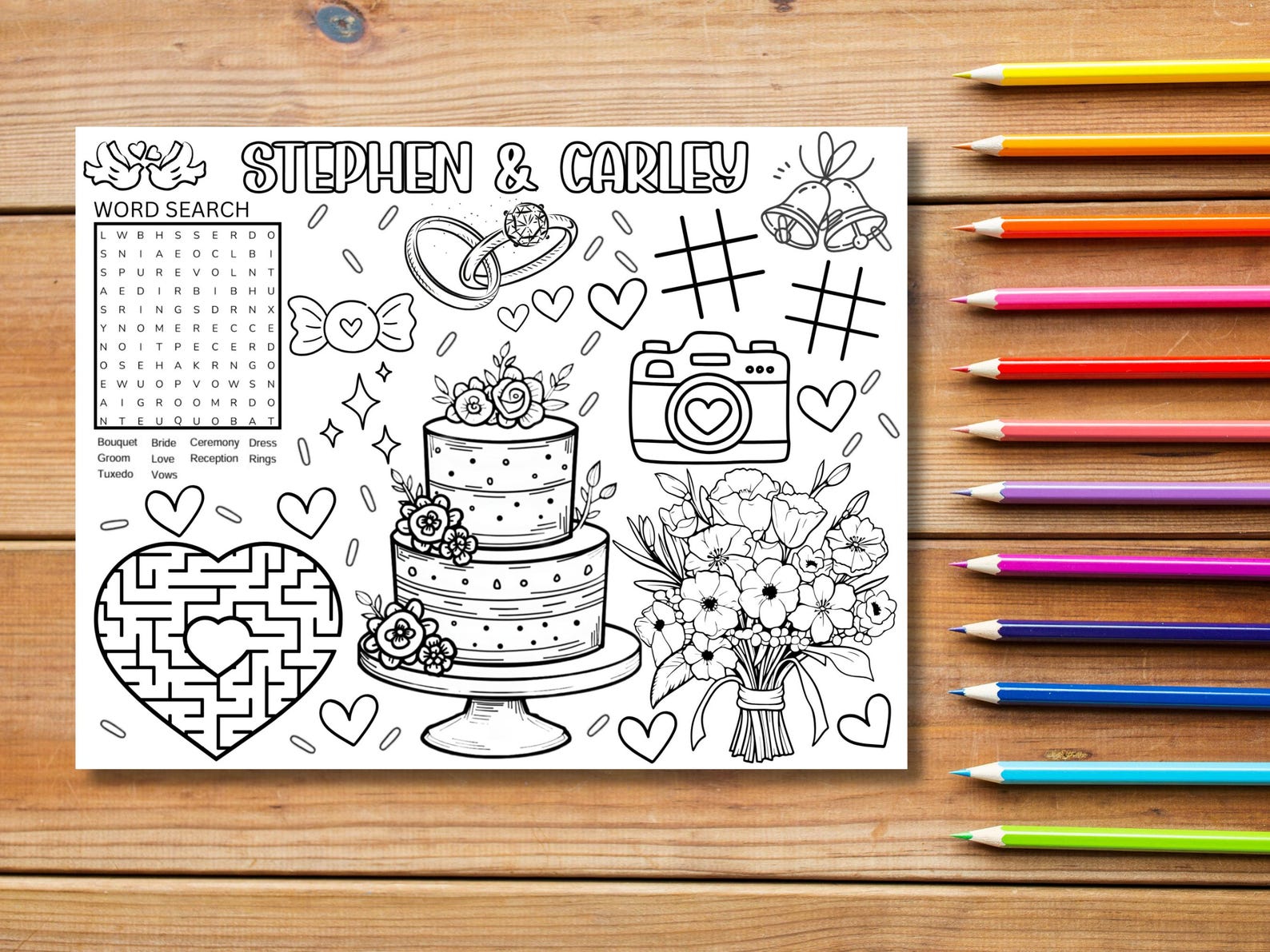 Coloring Page | Wedding Reception Coloring Placemat & Keepsake Activity ...