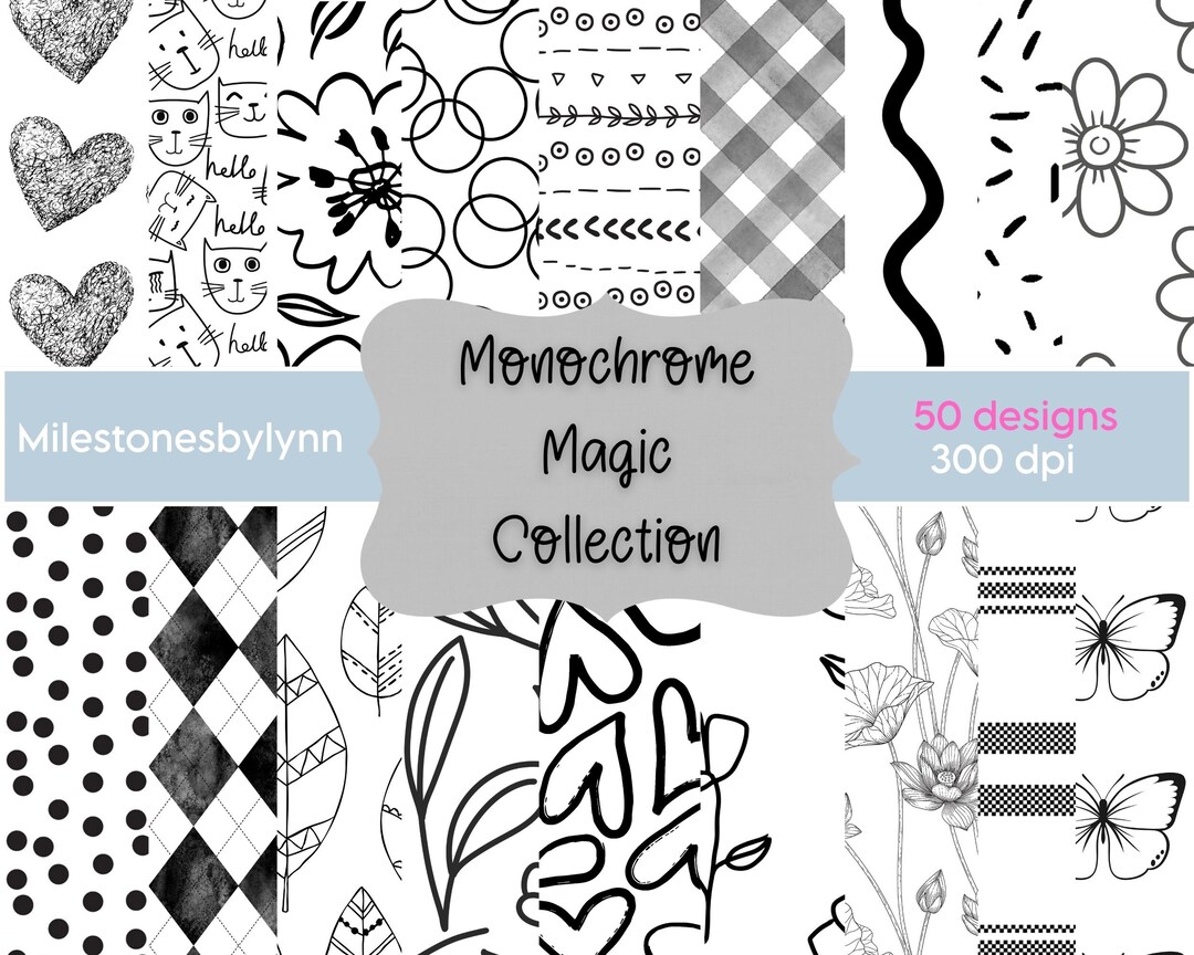 Black and White Digital Paper Pack for Scrapbook Black and White ...