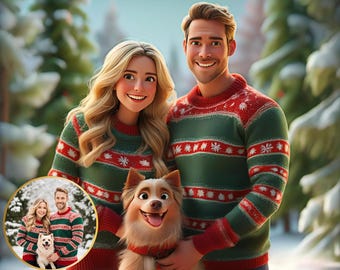 Cartoon Portrait from photo Christmas Pixar Character cartoon drawing Custom Cartoon Portrait Cartoon Me Pixar Style Custom Anime portrait
