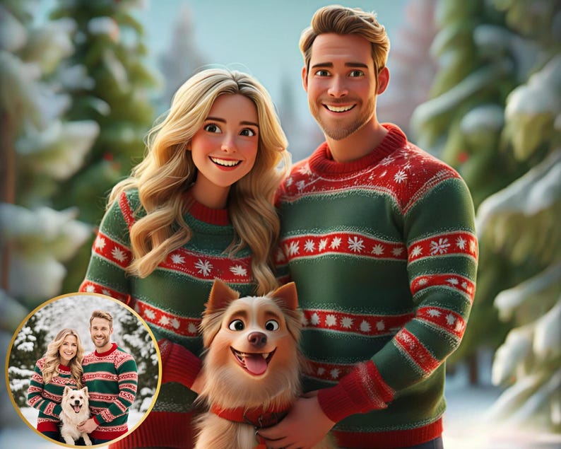 Cartoon Portrait from photo Christmas Pixar Character cartoon drawing Custom Cartoon Portrait Cartoon Me Pixar Style Custom Anime portrait image 1
