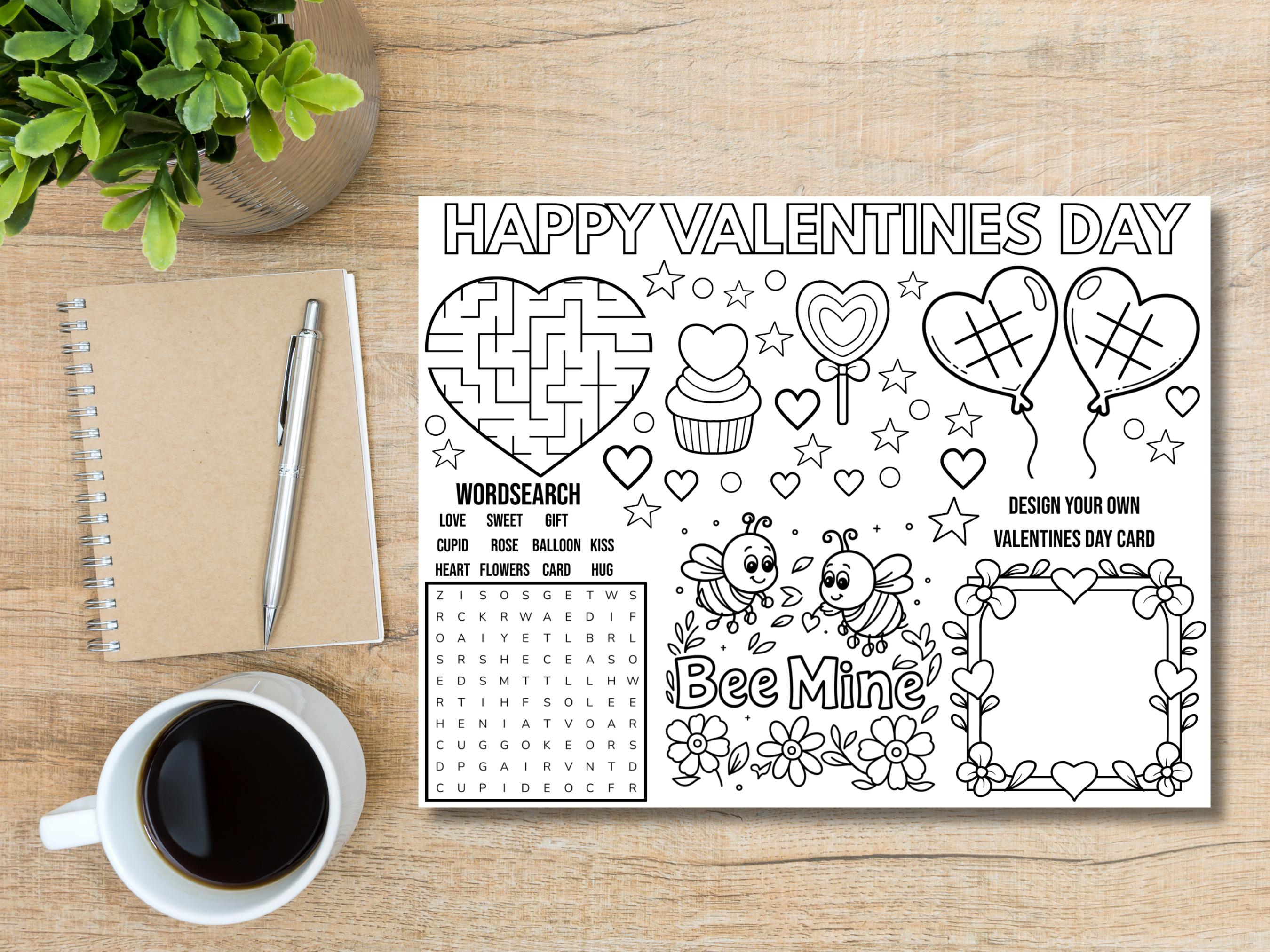 Printable Valentine's Day Activity Placemat, Coloring Fun for Kids - Etsy