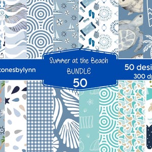 Summer Digital Paper: Beach & Ocean Sublimation Scrapbooking Designs for Summer Days, Nautical Water Backgrounds, Printable Patterns