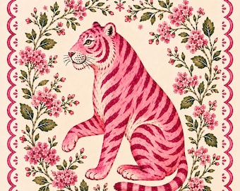 Tapete de Mahjong Tigre Rosa / Tapete de Juego Tigre Floral Coqueto / Mantel de Mahjong Femenino / Regalo Tigre Rosa para Ella