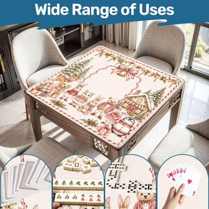 Christmas Critters Mahjong Mat, Woodland Animals Holiday Mahjong Table Cover, Winter Friends Game Mat imagen 2
