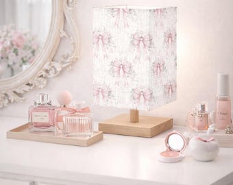 Pink Bow Linen Table Lamp, Remote Control Night Light