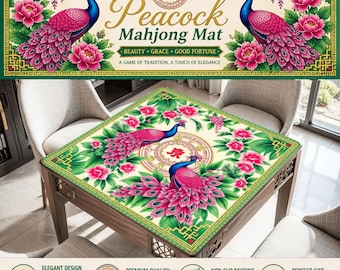 Mahjong Mat with Carry Bag, Large Peacock Table Cover for Game Night