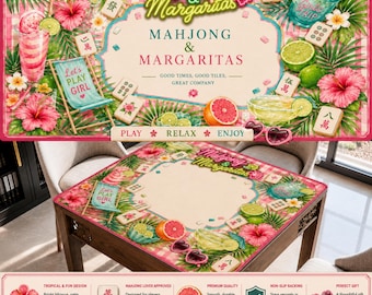 Mahjong Mat with Carry Bag, Mahjong and Margaritas Table Cover for Game Night