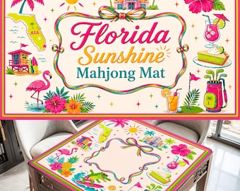 Tapete de Mahjong Florida Sunshine & Fairways / Tapete de Mahjong Tropical A1A Coastal / Regalo de Mahjong Flamingo, Key Lime Pie y Golf