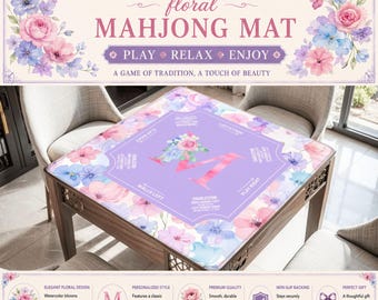 Mahjong Mat with Carry Bag, Custom Monogram Large Portable Mahjong Table Cover for Game Night