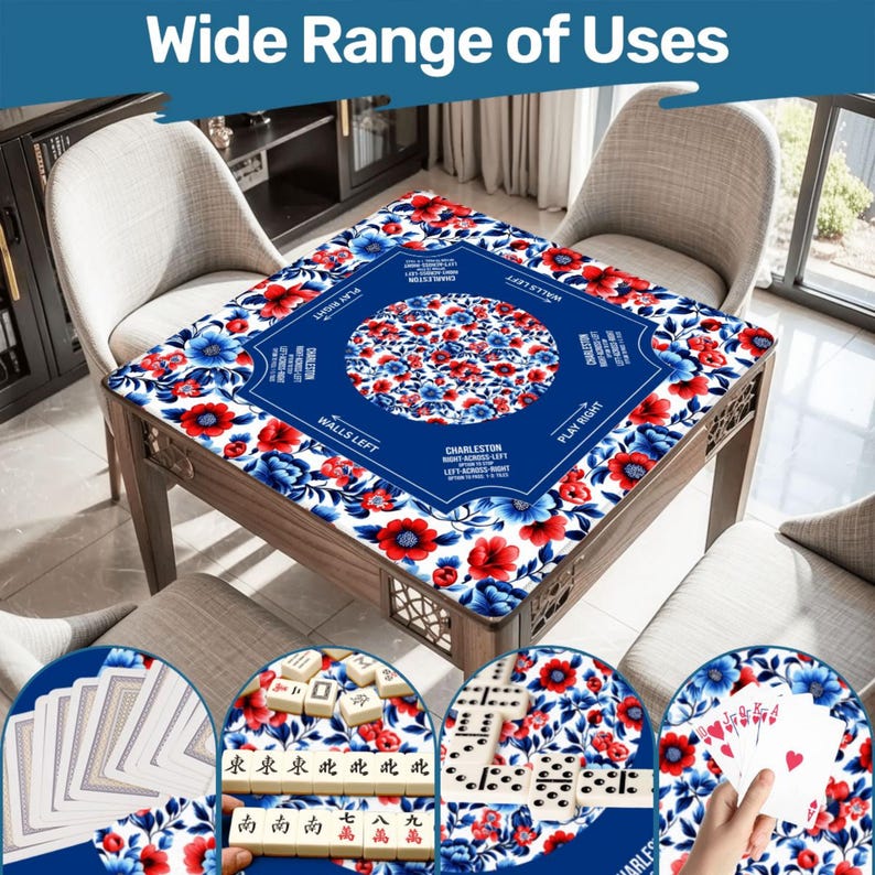 Blue & Red Mahjong Bundle Set, 166 Mahjong Tiles, Mahjong Mat and Carry Bag, Floral Mahjong Set, American Mahjong Gift Set image 3