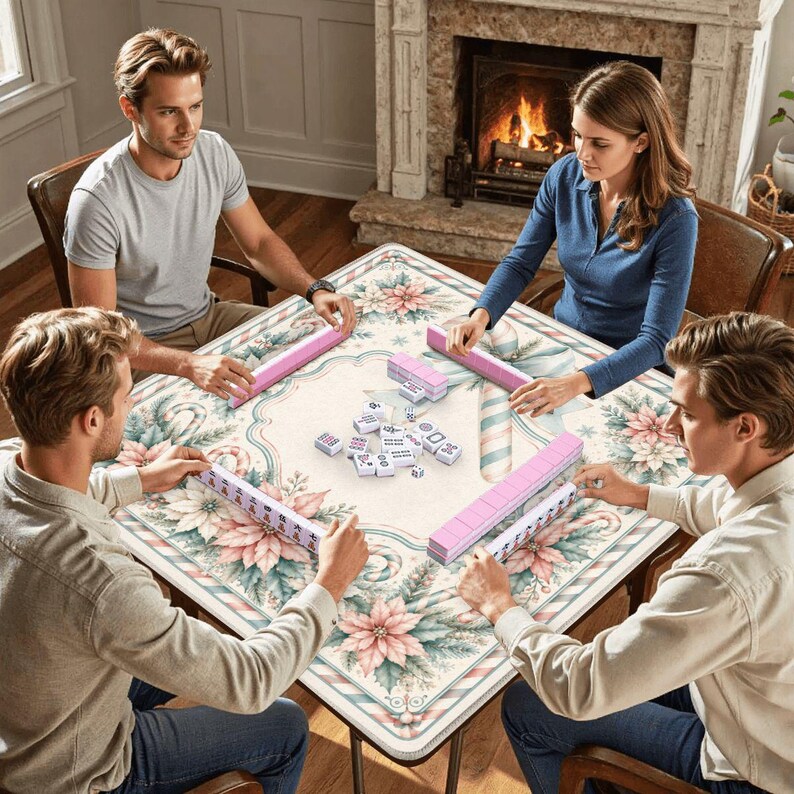 Peppermint Candy Cane Mahjong Mat, Pink & Blue Christmas Mahjong Mat, Pastel Holiday Mahjong Table Cover, Winter Candyland Game Mat bild 7