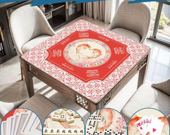Mahjong Mat with Carry Bag, Portable Large Koi fish Mahjong Table Cover for Game Night