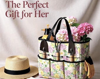 Bolsa de mano con diseño floral de cabaña para jardín / Organizador de herramientas de jardinería impermeable con rosas y margaritas / Regalo de primavera para jardineros