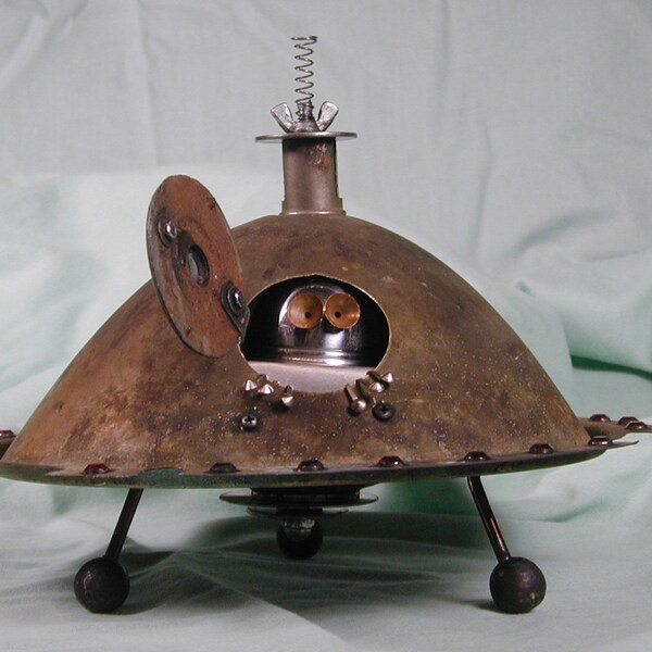 FLYING SAUCER  Found Object  Robot Sculpture Assemblage Metal