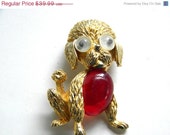 50%OFF Red Plastic Belly Googly Eyes Puppy Dog Brooch Vintage Jewelry Pin