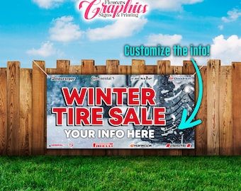 Winter Tire Sale, Tire Shop,  Custom Sign Banner, Customizable & Personalized. Marketing Banner, Tires For Sale